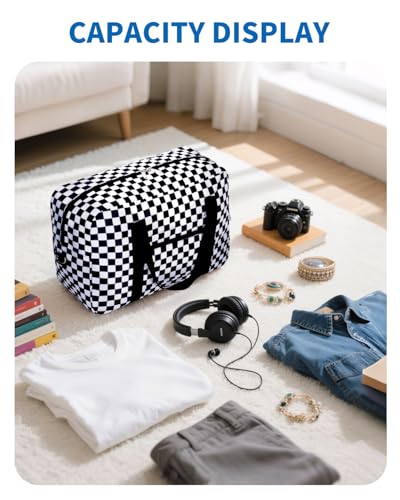 Narwey Personal Item Travel Bag, Carry on Foldable Duffle Bag for Women Men - color: ZCB-Black Checkerboard