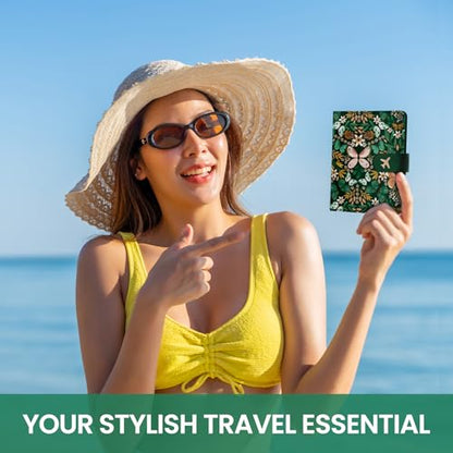 Passport Holder for Travel, RFID Blocking Wallet with Magnetic Closure - color: O-Bloom
