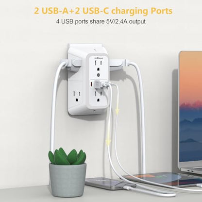Wall Outlet Extender with Night Light, Power Plug Adapter Multi Plug Outlet Surge Protector with 4 USB Charging Ports (2 USB C), Adapter Spaced Outlets for Home Travel Office-ETL - color: White Night Light 1 Pack