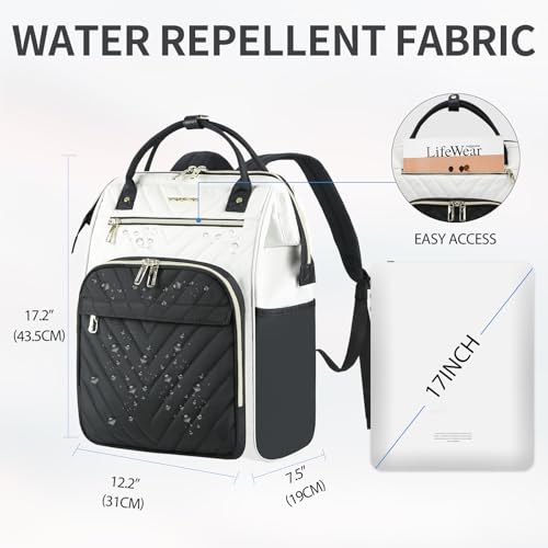 VANKEAN 17.3 Inch Laptop Backpack for Women Large Capacity - color: Beige/Black, size: 17.3 Inch