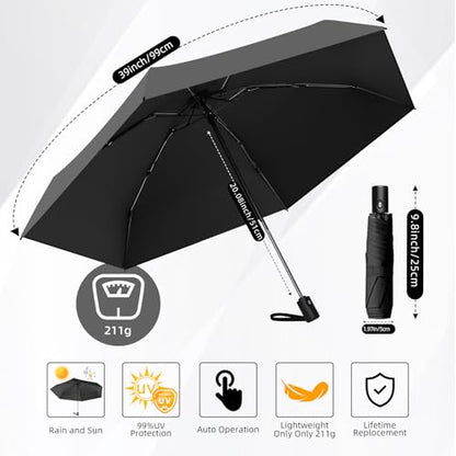 Automatic Travel Mini Umbrella, Compact Folding Small Pocket Umbrellas for Purse Wallet, UV Sun Rain Protection, Lightweight Portable Design Fits in Backpack for Women Men Kids - color: Black + White
