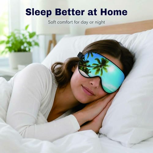 Silk Sleeping Eye Mask for Men Women Beach Summer Tropical Soft Adjustable Night Sleep Mask for Travel, Home, Office - color: Beach