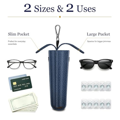 FINTIE Double Glasses Case with Carabiner Hook, Vegan Leather Eyeglass Case - color: Navy
