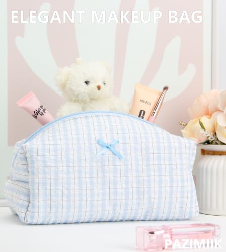 PAZIMIIK Cozy Makeup Bag for Women,Zipper Cosmetic Pouch,Plaid Blue - color: Plaid Blue