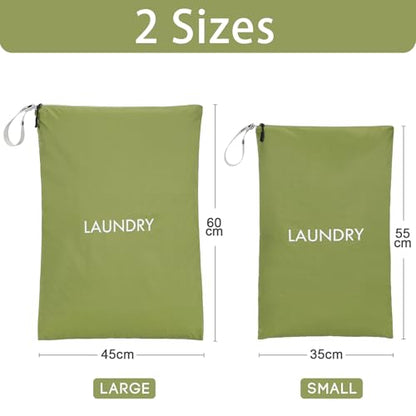 WiseBoy 2-Pack Laundry Bags, Travel Dirty Clothes Bag Zippered with Handle - color: Green