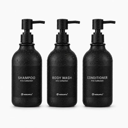 Matte Black Shampoo and Conditioner Dispenser Set of 3, Black Smooth Pump - color: Matte Black