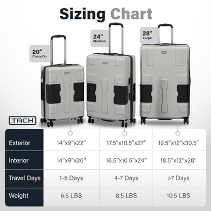 TACH Patented Connecting Hard Shell 3 Piece Luggage Set - 20, 24 & 28 inch Luggage | Carry-On, Medium & Large Rolling Suitcases - Silver - color: Silver, size: 3-Piece Set