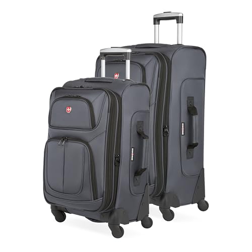 SwissGear Sion Softside Expandable Spinner Luggage Durable Lightweight Travel Suitcase, Dark Grey, 2-Piece Set (Carry-On/Medium) - color: Dark Grey, size: 2-Piece Set (Carry-On/Medium)