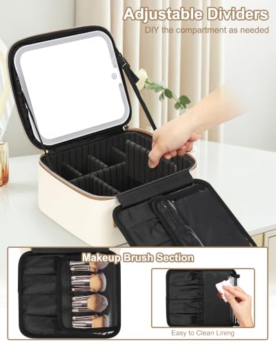 Relavel Birthday Gifts for Women Teen Girls, Initial Makeup Bag with LED Mirror, Personalized Cosmetic Organizer with 3 Light Modes, Rechargeable Travel Bag with Compartment & Adjustable Dividers - D - style: D