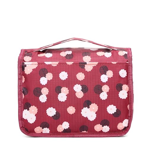 Sechunk Waterproof Travel Toiletry Bags Hanging Multi-function Cosmetic Bag Makeup Bag for Women - color: redFlower