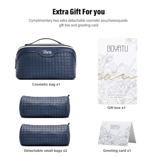 BOYATU Travel Makeup Bag Cosmetic Bags for Women: 3 Pcs Set Make up Bag - color: L40 Blue