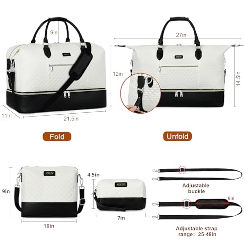 ITIEZY Weekender Bag for Women 21.5" Travel Duffel Large Carry On Bag 3PCS - color: 6-Off White