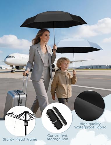 Jorilis Mini Compact Travel Umbrella with Case, Pocket Size UV Sun & Rain - color: Black