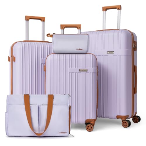 Luggage Sets 5 Pcs, Hardshell Lightweight Durable Suitcase With TSA-Lock - color: Purple
