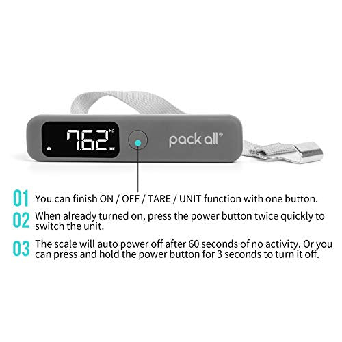 pack all Digital Luggage Scale for Travel, 110Lbs Capacity, 0.1Lb Precision - color: Grey
