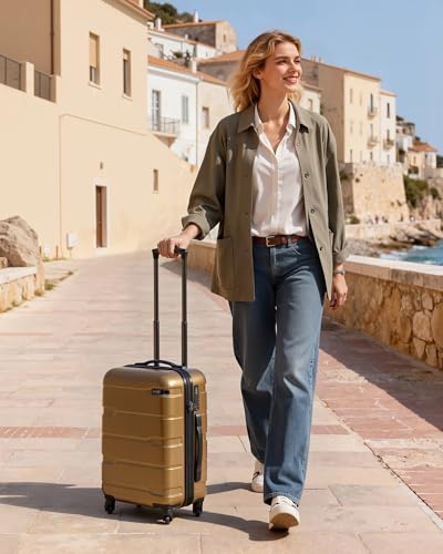 Coolife Carry On Luggage 22x14x9 Airline Approved Hardside PC+ABS Suitcase with TSA Lock, Lightweight Rolling Travel Luggage with Spinner Wheels(Black Brown, 20in) - color: Black brown, size: Carry On(20in)