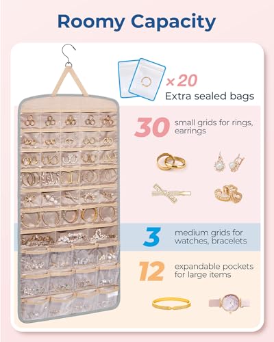 BAGSMART Hanging Jewelry Organizer, Necklace Holder, Extra Large Grey - color: Grey, size: X-Large - Standard