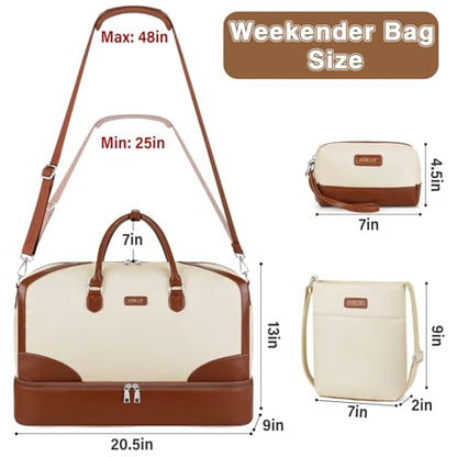 ITIEZY Weekender Bag for Women 21.5" Travel Duffel Large Carry On Bag 3PCS - color: 9-Beige