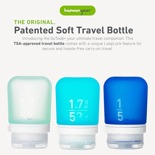 humangear GoToob+ 3-Pack, Small (1.7 fl oz), Mint/Aqua/Teal | Refillable & Leak-Proof Silicone Travel Size Bottles with Locking Cap for Toiletries, Camping & TSA Carry-On - color: Mint/Aqua/Teal, size: 1.7 Ounces