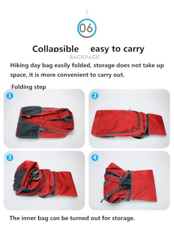 Ultra Packable Hiking Backpack, Foldable Travel Daypack, 25L - color: Red