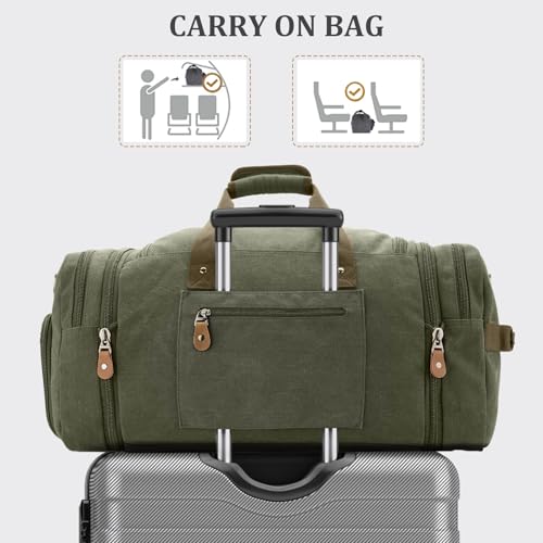 Gonex Canvas Duffle Bag, Expandable 60L Travel Overnight Weekender Bag - color: Army Green, size: X-Large-60L (With Shoe Compartment)
