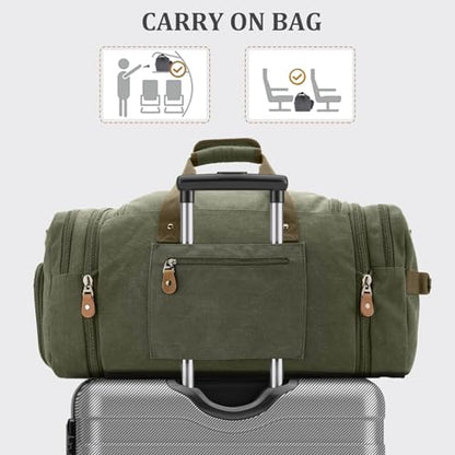 Gonex Canvas Duffle Bag, Expandable 60L Travel Overnight Weekender Bag - color: Army Green, size: X-Large-60L (With Shoe Compartment)