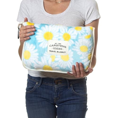 Carstens, Inc. Travel Blanket, Premium Compact 2-in-1 Airplane Blanket/Pillow, Blue Daisy Floral - color: Blue Daisy Floral