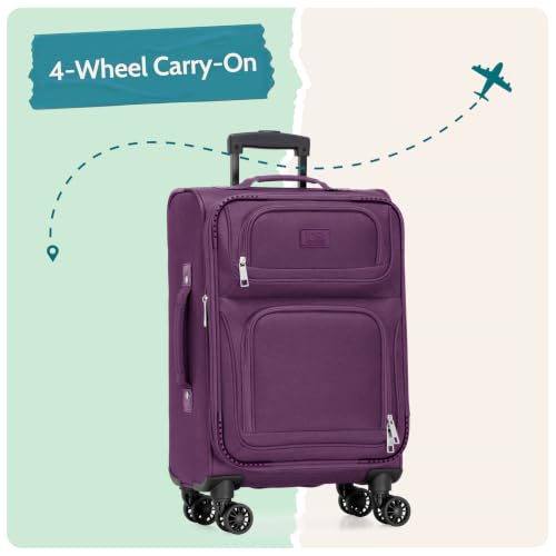 U.S. Traveler Rio Lightweight Softside Rolling Carry-on Suitcase, 4-Wheel Single, Purple - color: Purple, size: 22"