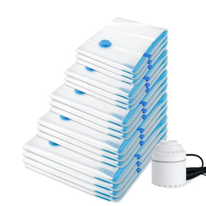 24 Pack Vacuum Storage Bags with Electric Pump，Space Saver Bags（5 Jumbo/5 Large/5 Medium/5 Small/4 Roll）,Compression for Comforters and Blankets, Sealer Clothes Storage - size: 24 Combo-EPUMP