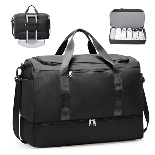 Large Travel Duffel Bag with Shoe Compartment, Weekender Bags for Women - color: A-Black, size: Large