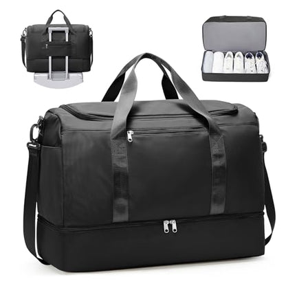 Large Travel Duffel Bag with Shoe Compartment, Weekender Bags for Women - color: A-Black, size: Large