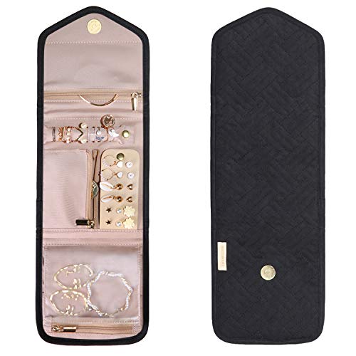 BAGSMART Travel Jewelry Organizer Case Foldable Jewelry Roll, Mini, Black - color: Black, size: Small