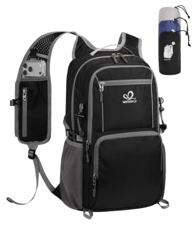 WATERFLY Packable Hiking Backpack, 20L Small Lightweight Foldable Daypack - color: Black