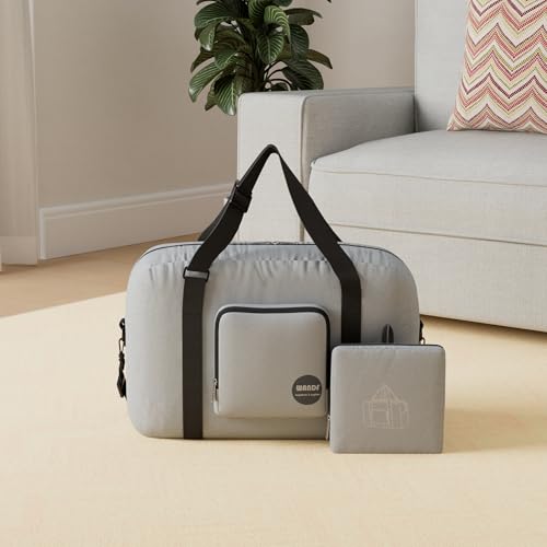 WANDF Foldable Personal Item Travel Bag, Carry on Duffle Bag - color: Light Grey 40L