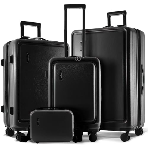 TRAVELARIM 4 Piece Luggage Sets with Spinner Wheels, Travel Suitcase Set - color: Black, size: 4 Piece Set (20/24/28)
