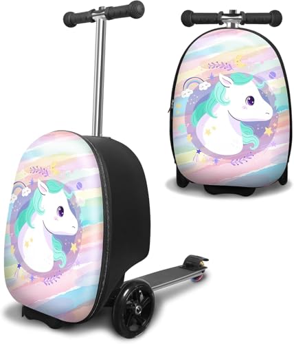 ALVOD Scooter Suitcase for Kids - Scooter Luggage for Kids Lightweight Suitcases with LED Light Wheels - style: Pink Style