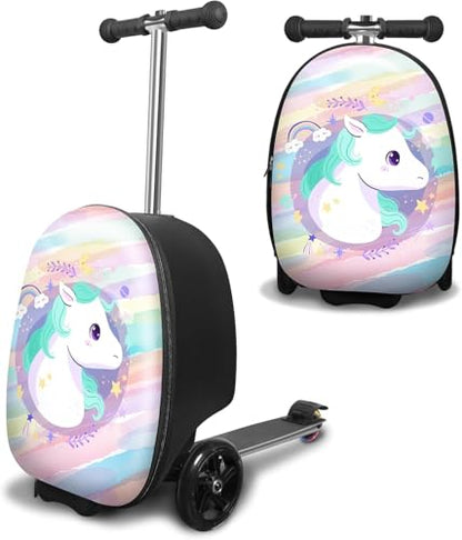 ALVOD Scooter Suitcase for Kids - Scooter Luggage for Kids Lightweight Suitcases with LED Light Wheels - style: Pink Style