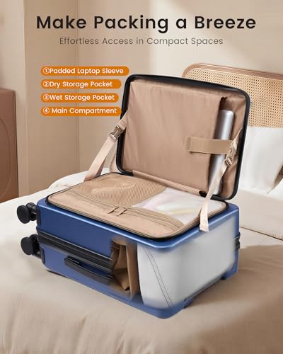 LOVEVOOK Carry On Luggage 20 Inch, Airline Approved Expandable Hard Shell Suitcase with Spinner Wheels, TSA Lock & Cup Holder, Fits Most Overhead Bins - color: White/Khaki