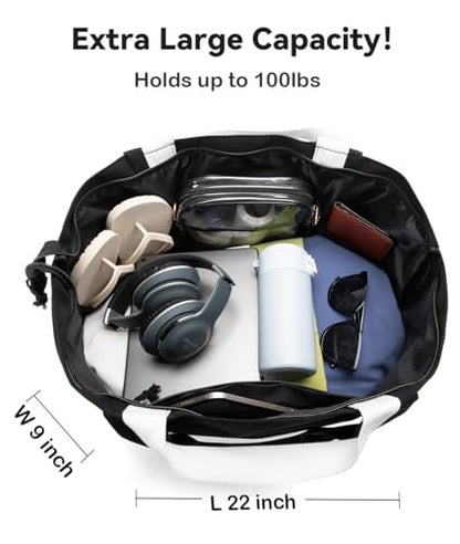 Bagelite 22'' 50L 100% Cotton Oversized Travel Tote Bag for Women - Tear-Resistant, Overnight/Weekend/Beach Bag - color: Black 2（22'' Xl）