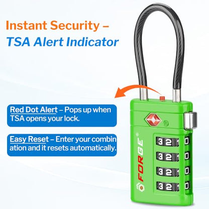 Forge Open Alert TSA Approved Luggage Locks, Green, 2 Pack Locks. - color: Green 2 PK