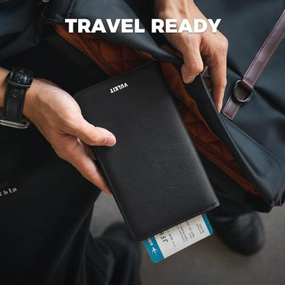 VULKIT Passport Wallet for Travel RFID Blocking Premium Leather - color: Top Grain Black