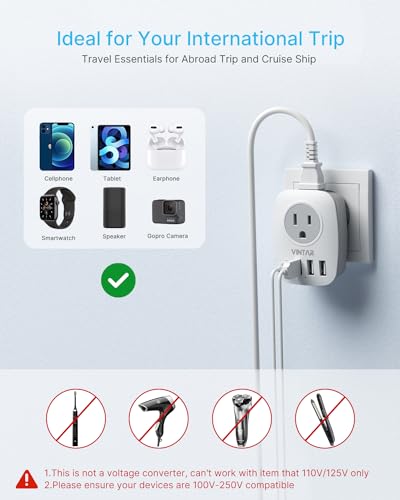 VINTAR 3 Pack European Travel Plug Adapter, Type C Adapter with USB C - style: Type C-3 Pack-Most of Europe