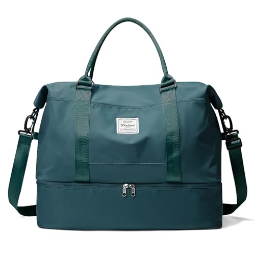 Travel Duffel Bag with Shoes Compartment, Weekender Bags for Women - color: A-Peacock Blue, size: Large