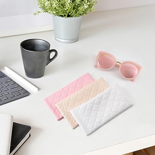TRIUMPH VISION Eyeglass Case Glasses Case Soft Sunglass Pouch Sleeve 3 Pack - color: Pu Quilted (Pink, Beige, White)