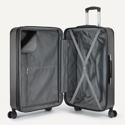 Amazon Basics 4-Piece Luggage Set, Hardside Suitcases with Spinner Wheels, 22" Carry On & 28" Checked, Tote Bag & Travel Bag, Black - color: Black, size: 4-Piece Luggage Set