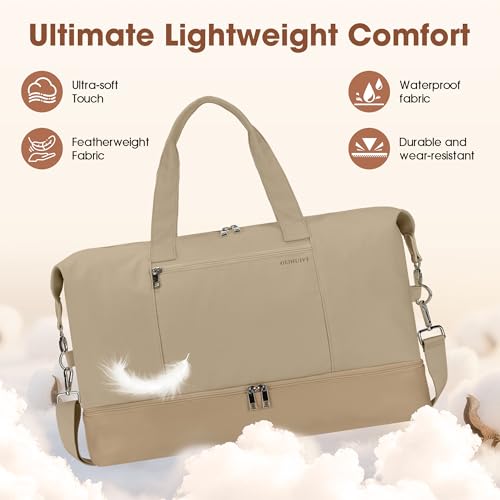 Women's Weekender bag Travel Duffel Bag with Shoe Compartment 21-inch Airline-Approved Carry-On, 2-Piece Overnight Bag Set Personal Item Luggage - color: 1-Khaki