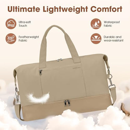 Women's Weekender bag Travel Duffel Bag with Shoe Compartment 21-inch Airline-Approved Carry-On, 2-Piece Overnight Bag Set Personal Item Luggage - color: 1-Khaki