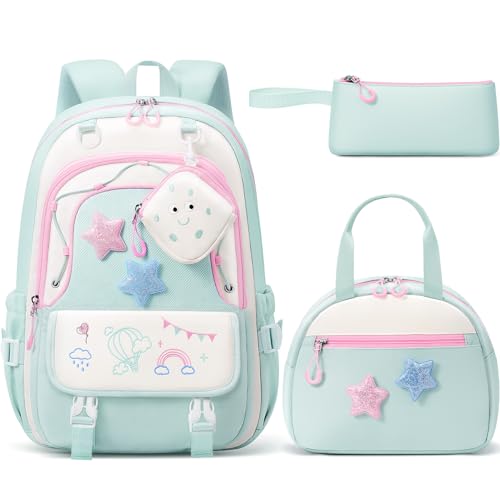 Fimibuke Kids Backpacks for Girls, 4 PCS Cute Bookbag Set for School Green - color: Mint Green