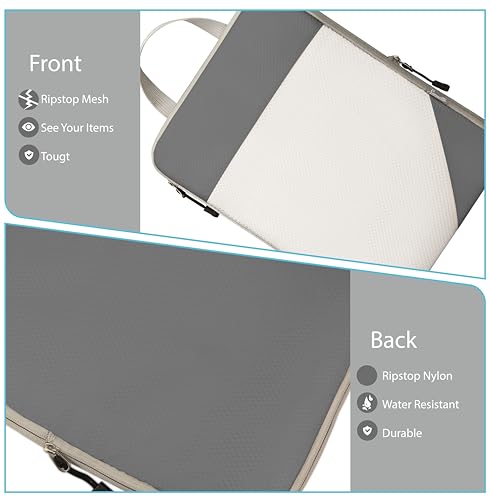 Compression Travel Packing Cubes with White Mesh, Grey, 6Pcs - color: Grey, size: Set of 6
