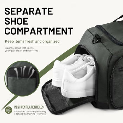 MIER Packable Travel Duffle Bag with Shoe Compartment, 50L, Green Gray - color: Green Gray, size: 50L